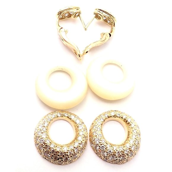 Rare! Van Cleef & Arpels 18k Yellow Gold Diamond MOP Door Knocker Earrings - Picture 5 of 10